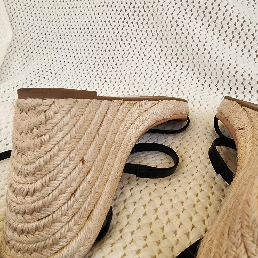 Chelsea and Violet Mariah Black Wrap Espadrille Sandals‎ Women's Size9